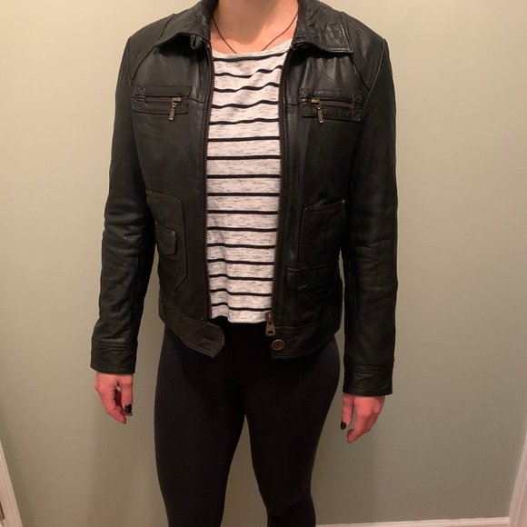 Naf Naf Zip-Up Black Leather Jacket - Picture 2 of 3